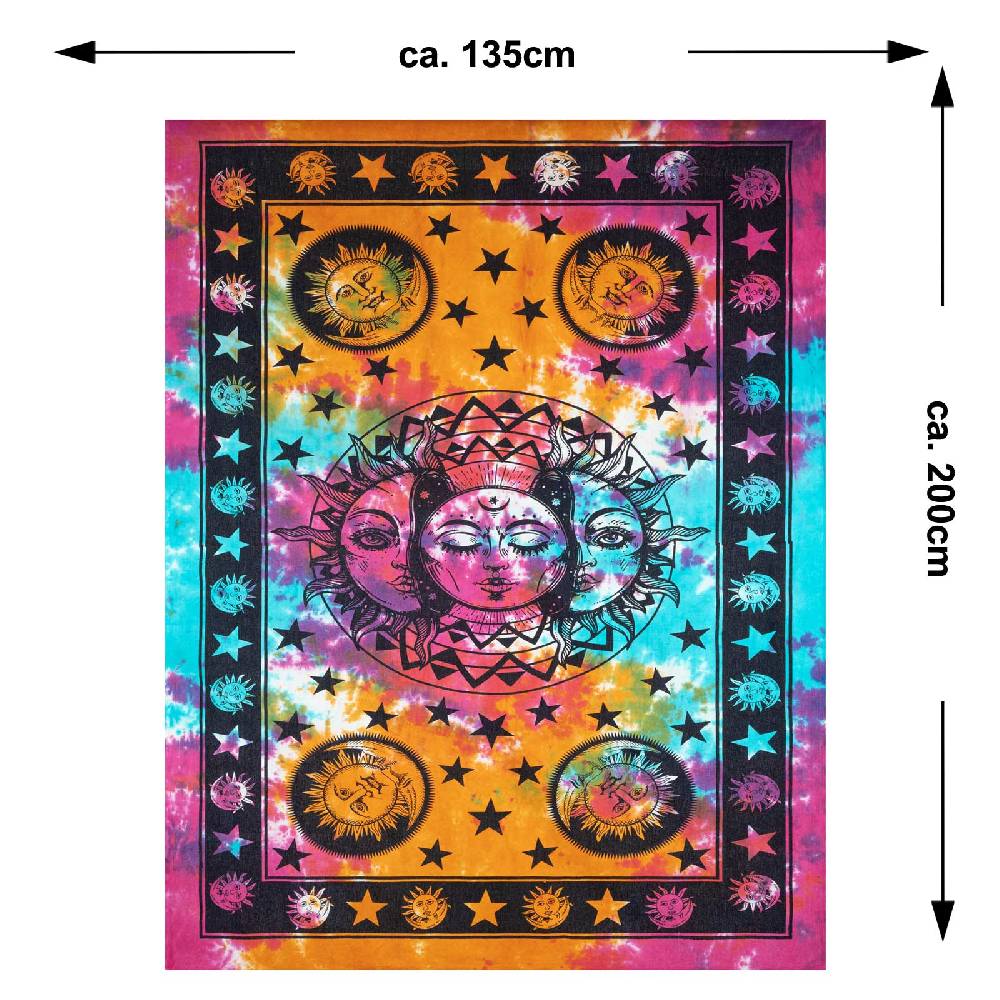 Kunst Und Magie Tagesdecke Wandbehang Bunt Deko Tuch Sonne Mond und Sterne Goa Hippie ca.200 x 140cm Top Angebot