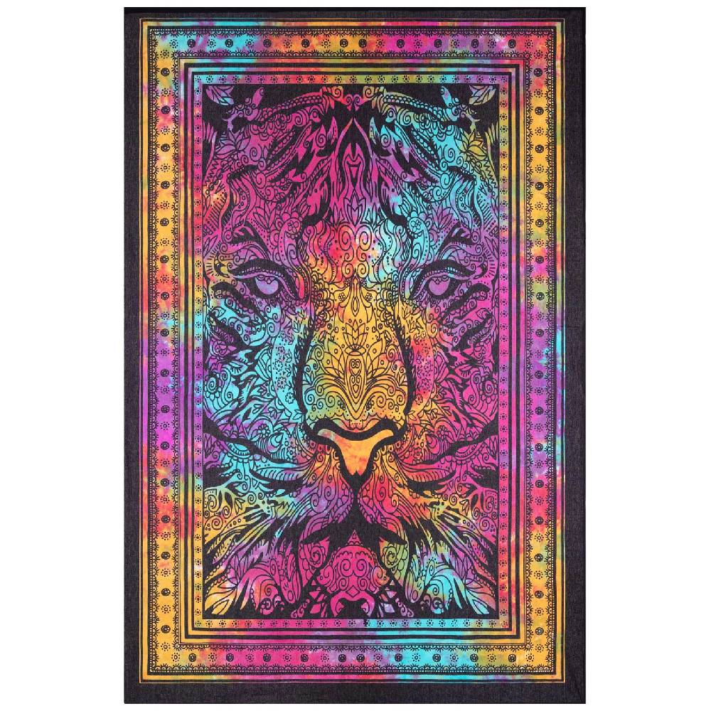 Kunst Und Magie Tagesdecke Wandbehang Bunt Deko Tuch Tiger Goa Hippie ca190 x 140cm Neueste Mode