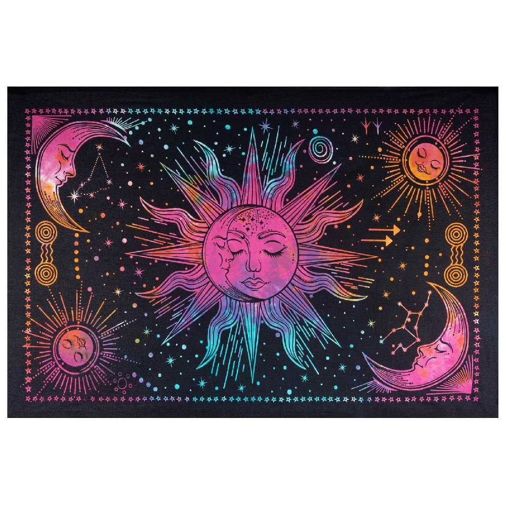 Kunst Und Magie Tagesdecke Wandbehang Bunt Deko Tuch Sonne Mond und Sterne Goa Hippie ca.200 x 140cm Online Outlet