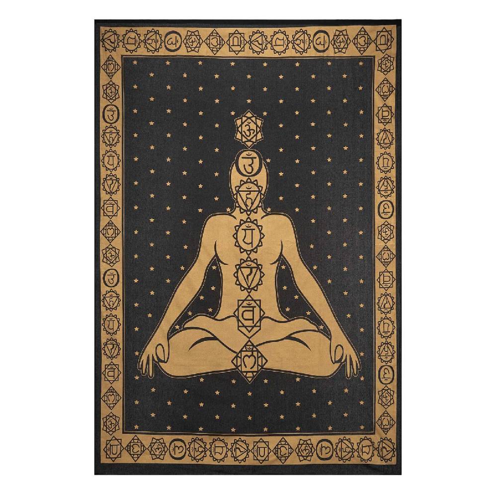 Kunst Und Magie Tagesdecke Wandbehang Bunt Deko Tuch Golden Buddha 7 Chackra Meditation ca.200x135cm Zeitlich begrenztes Angebot