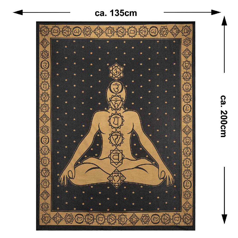 Kunst Und Magie Tagesdecke Wandbehang Bunt Deko Tuch Golden Buddha 7 Chackra Meditation ca.200x135cm Zeitlich begrenztes Angebot