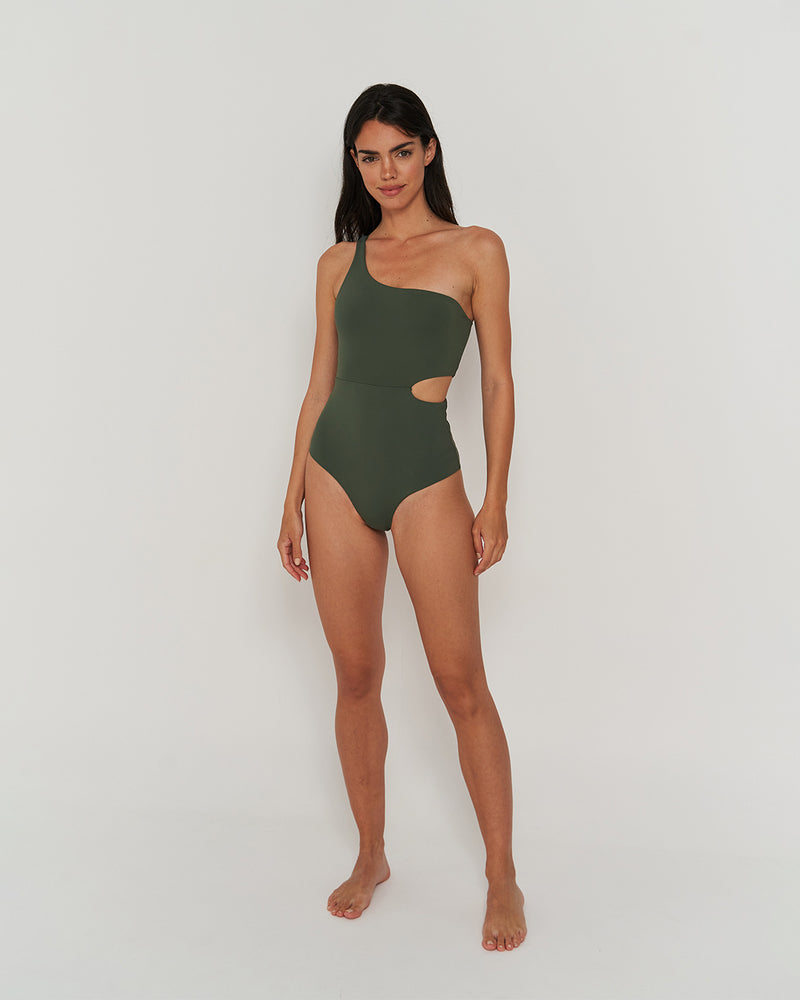Kuuno Swimsuit One Shoulder Forest Green Outlet