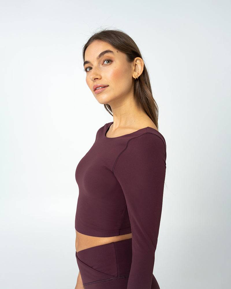 Kuuno Essential Cropped Longsleeve Dark Berry Super Rabatt