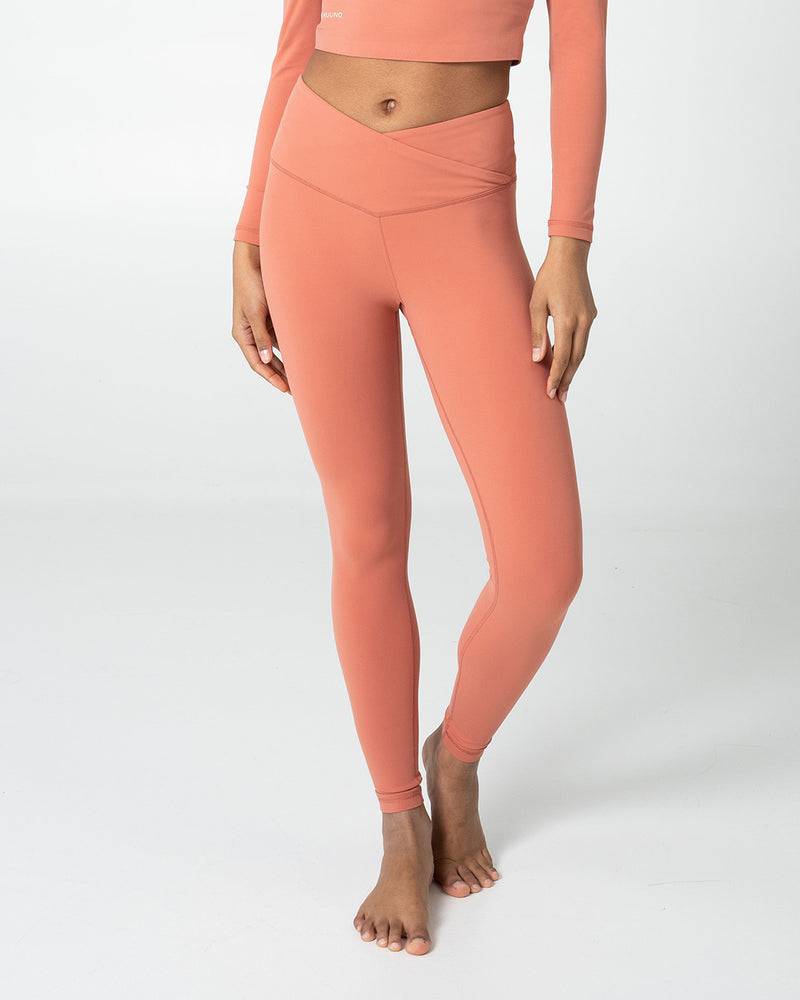 Kuuno Essential Crossover High Waist Tights Coral Pink Clearance-Verkauf