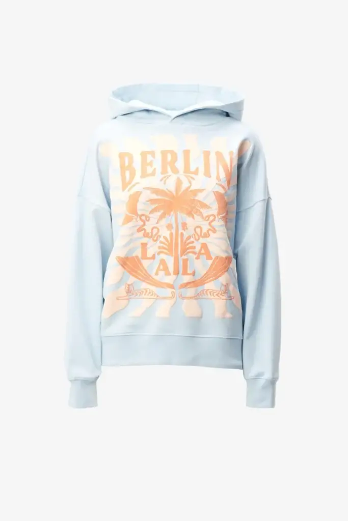 Lala Berlin Hoodie Irina cotton sunset palm light blue Nur noch ein Tag übrig