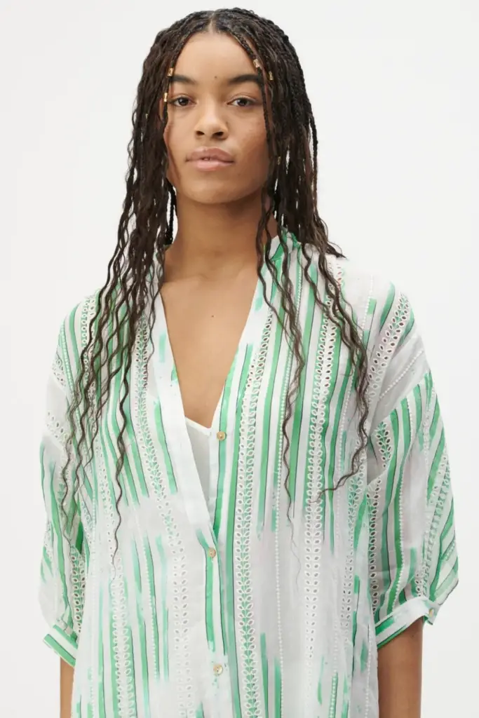 Lala Berlin Dress Dacire bast fiber green stripes Online Shopping