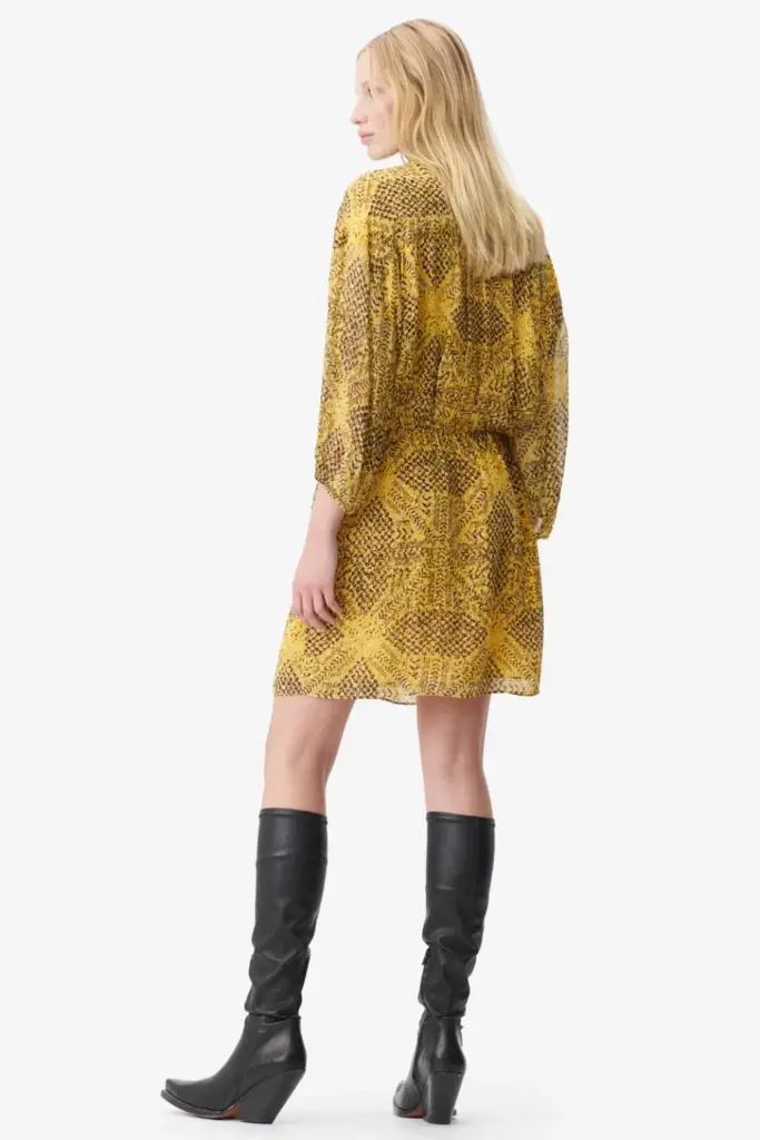 Lala Berlin Dress Drina viscose heritage star yellow Vierteljährliche Förderung