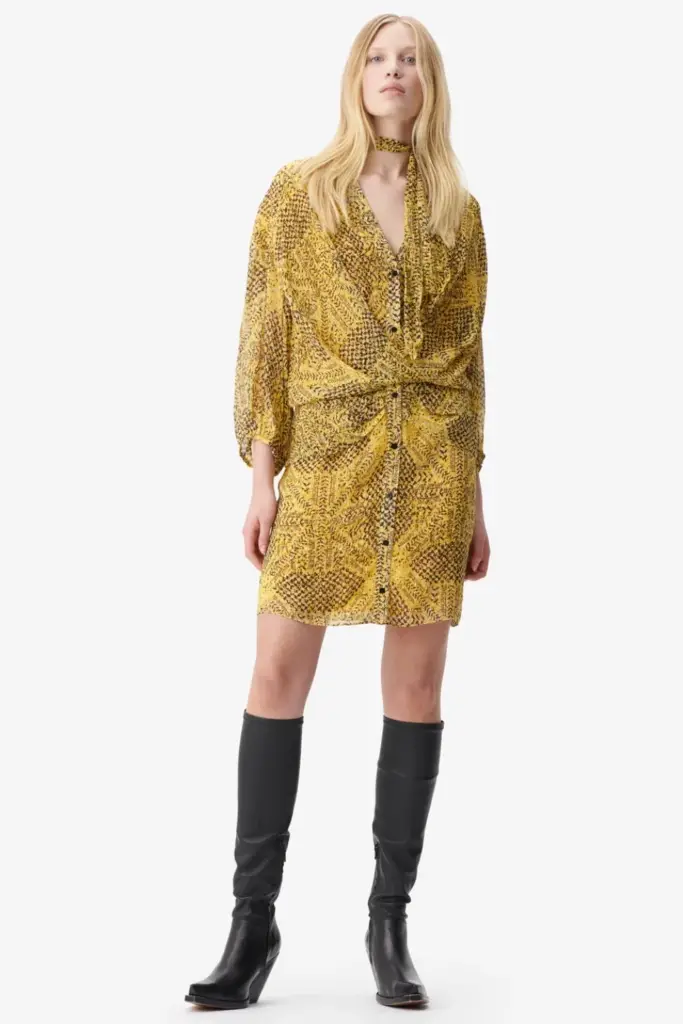 Lala Berlin Dress Drina viscose heritage star yellow Vierteljährliche Förderung
