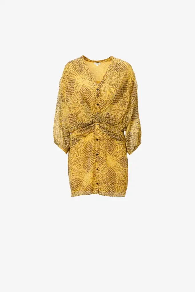 Lala Berlin Dress Drina viscose heritage star yellow Vierteljährliche Förderung