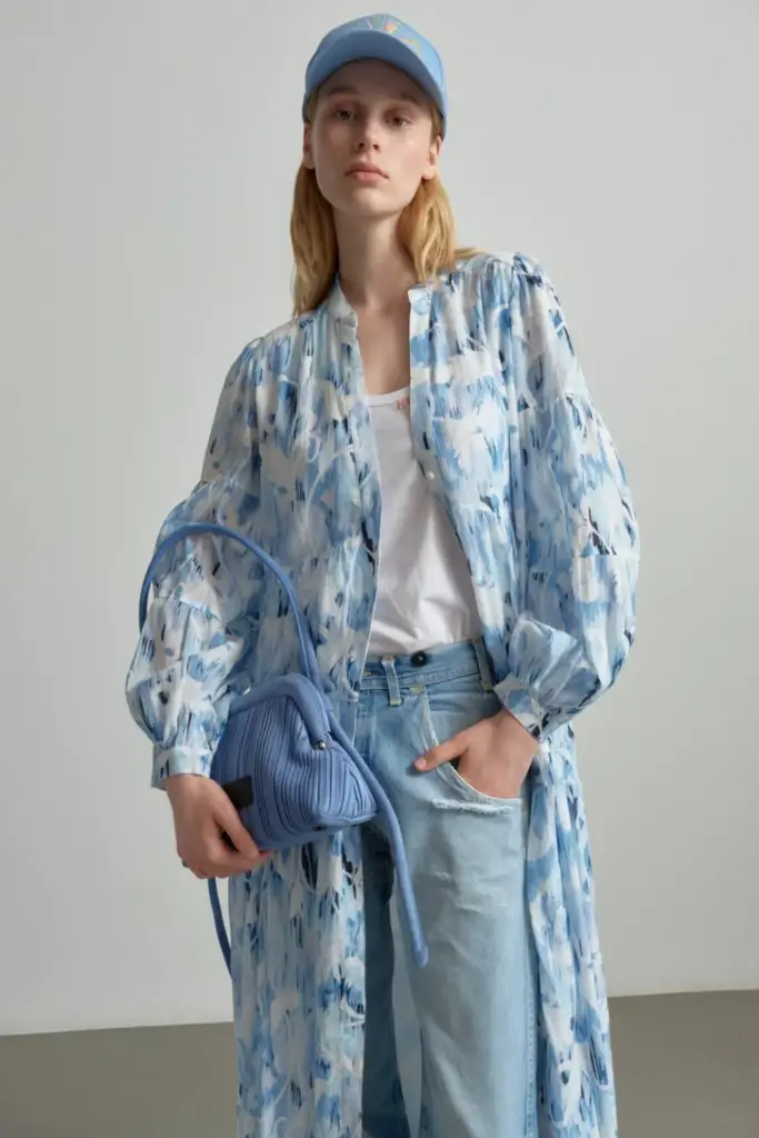 Lala Berlin Dress Dinella cotton floral fountain blue Nur noch ein Tag übrig