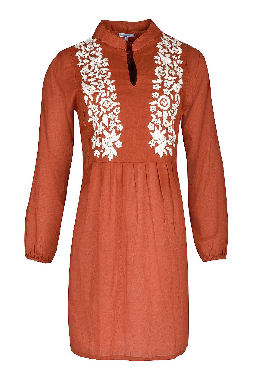 Louis & Louisa Tunika handbestickt V-Schnitt, Damen, rust / beige
