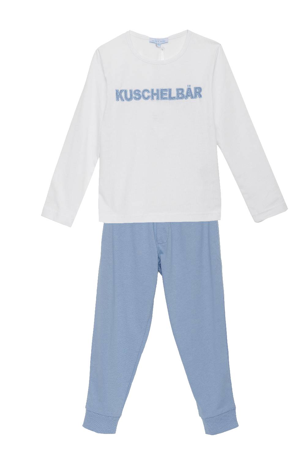 Louis & Louisa Pyjama Jungs Bündchen "Kuschelbär", weiß/blau