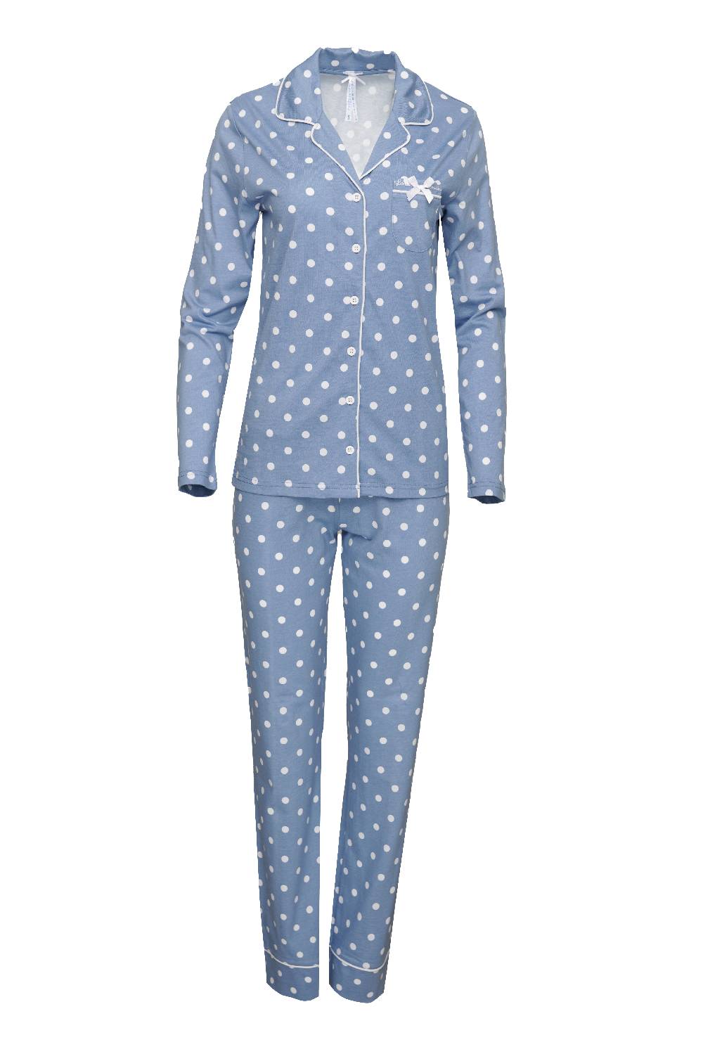 Louis & Louisa Pyjama Knopfleiste Damen "Meine Wohlfühlzeit", blau allover