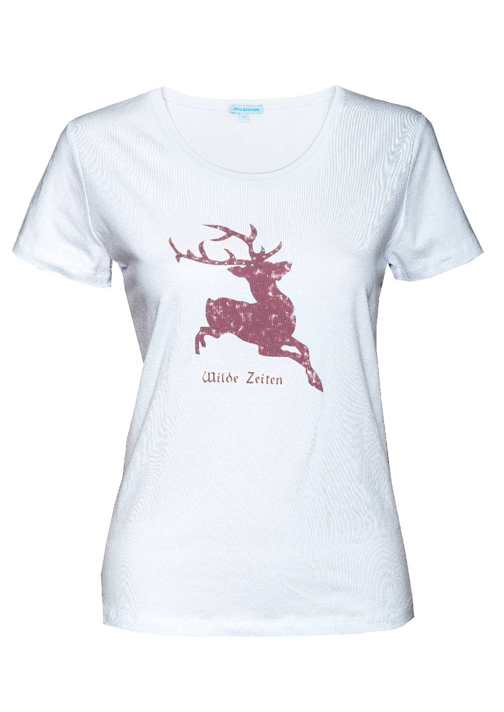 Louis & Louisa Hirsch Camouflage, Damenshirt weiß mit rose, kurzarm