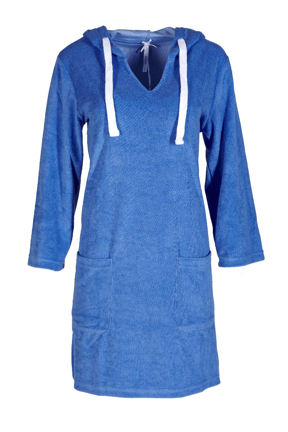 Louis & Louisa Badekleid Frottee Damen, blau mit Kapuze