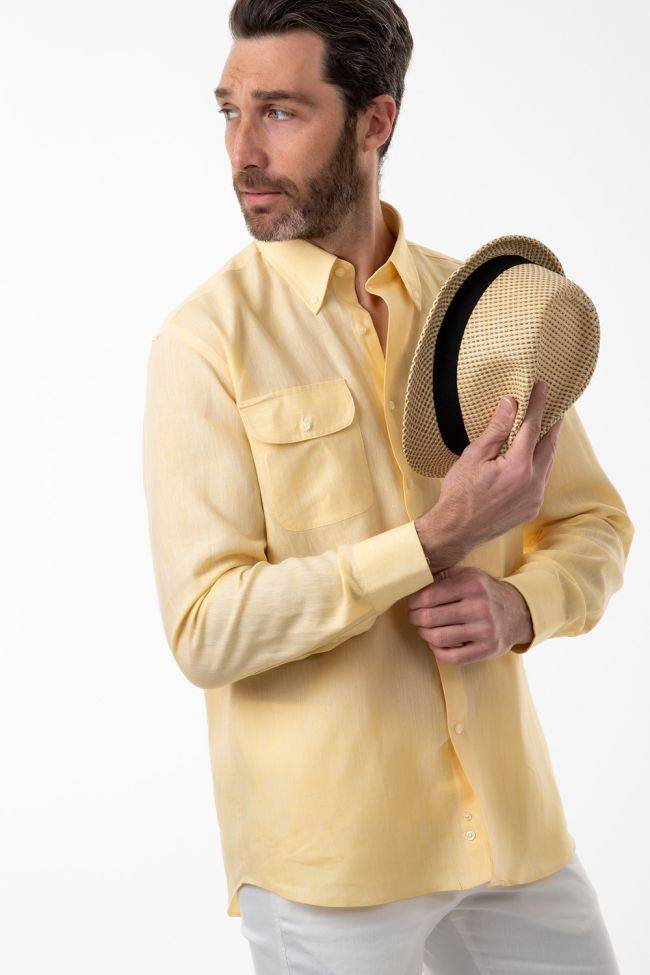 aplomb Hemd Herren Aplomb Classic Einfarbig 100% Leinen kragen Button-Down Lange Ärmel Vierteljährliche Förderung