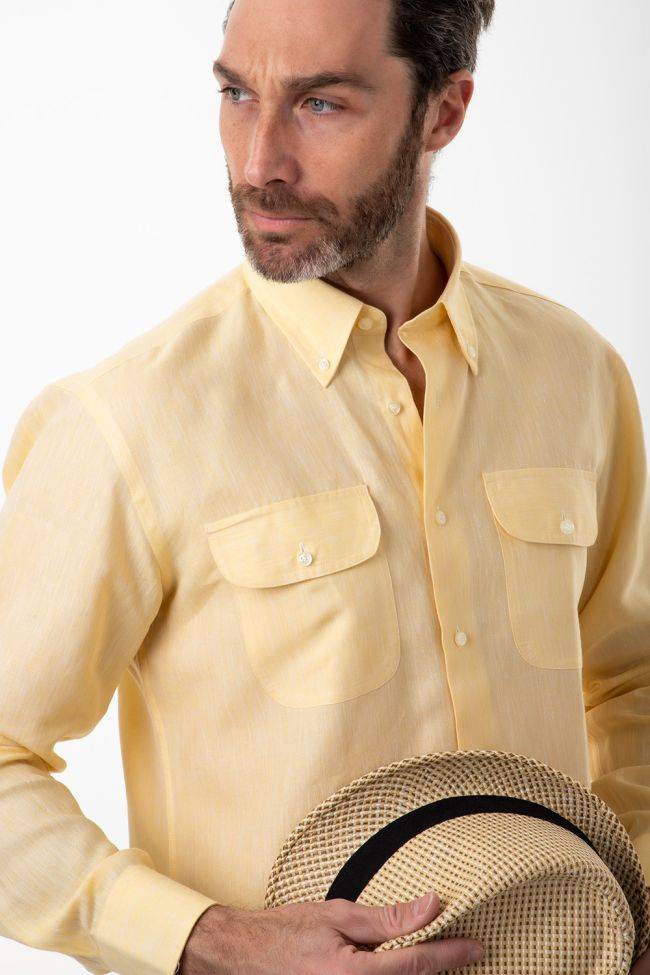 aplomb Hemd Herren Aplomb Classic Einfarbig 100% Leinen kragen Button-Down Lange Ärmel Vierteljährliche Förderung