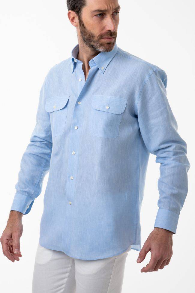 aplomb Hemd Herren Aplomb Classic Einfarbig 100% Leinen kragen Button-Down Lange Ärmel Wochenangebot