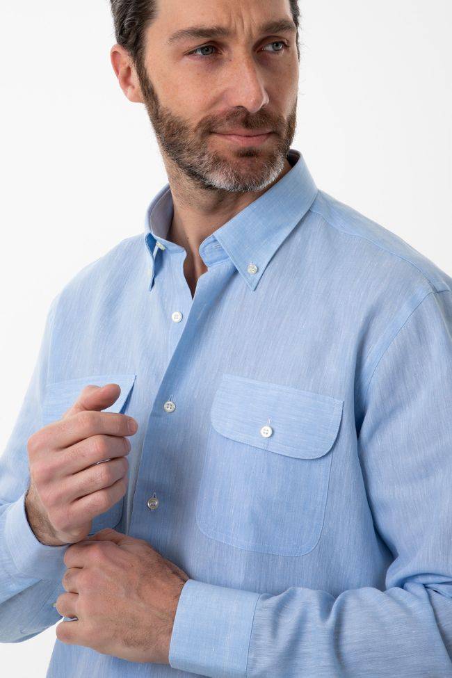 aplomb Hemd Herren Aplomb Classic Einfarbig 100% Leinen kragen Button-Down Lange Ärmel Wochenangebot
