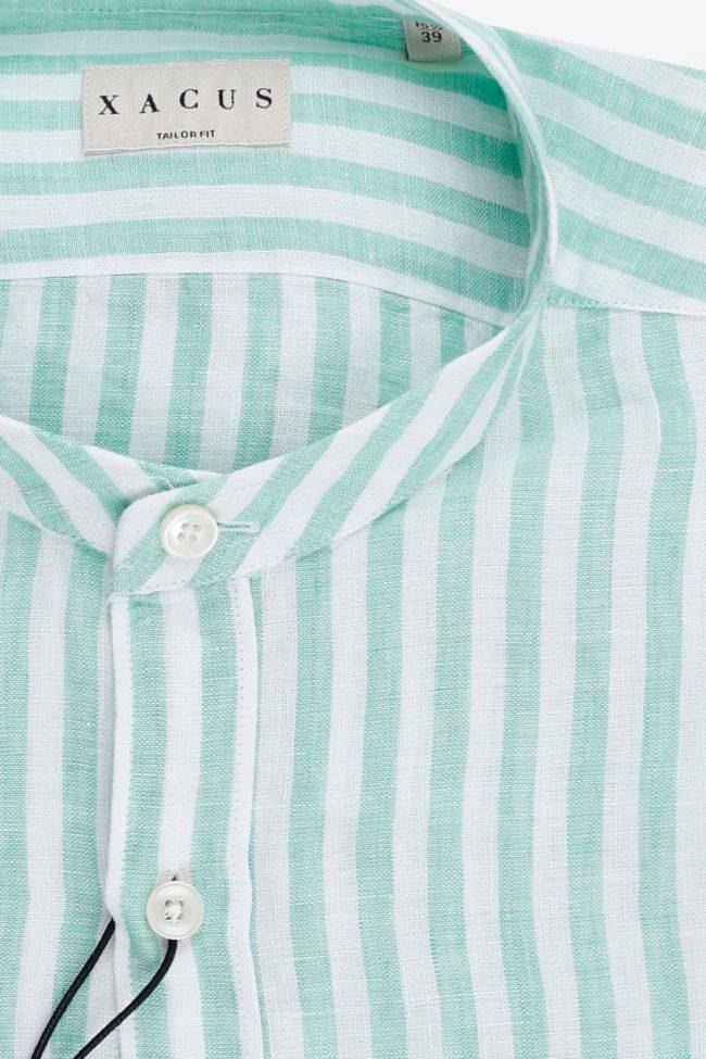 xacus Hemd Herren Xacus Regular Streifen 100% Leinen kragen Mandarinkragen Lange Ärmel Letzte 2 Tage