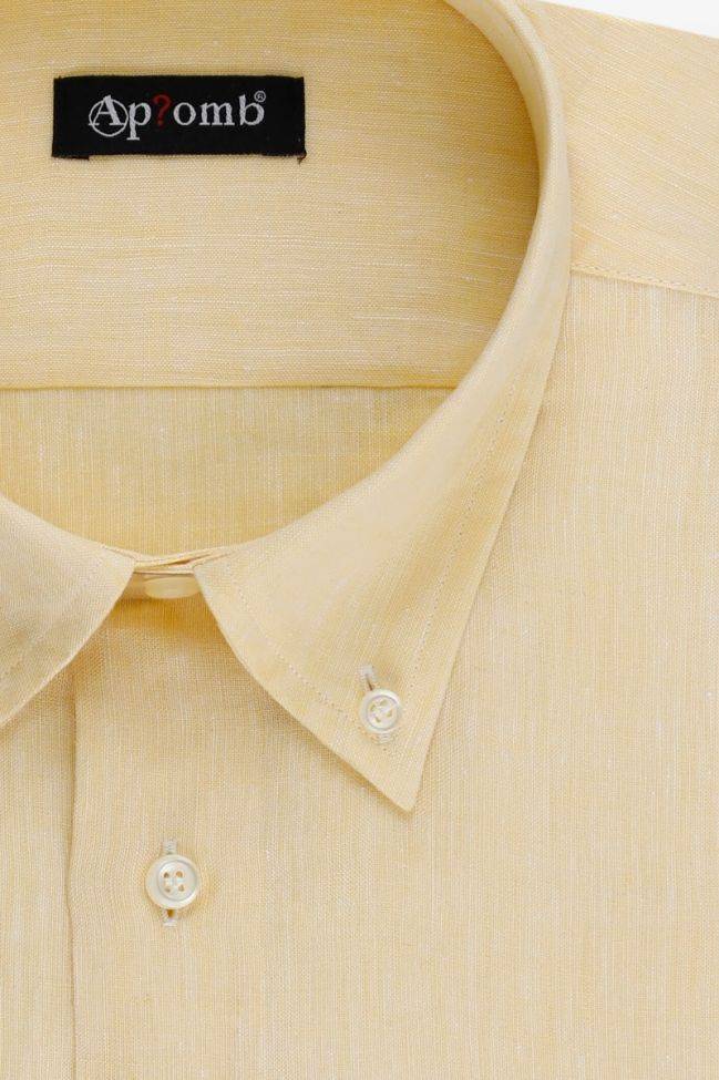 aplomb Hemd Herren Aplomb Classic Einfarbig 100% Leinen kragen Button-Down Kurze Ärmel Schlussverkauf
