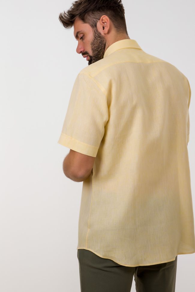 aplomb Hemd Herren Aplomb Classic Einfarbig 100% Leinen kragen Button-Down Kurze Ärmel Schlussverkauf