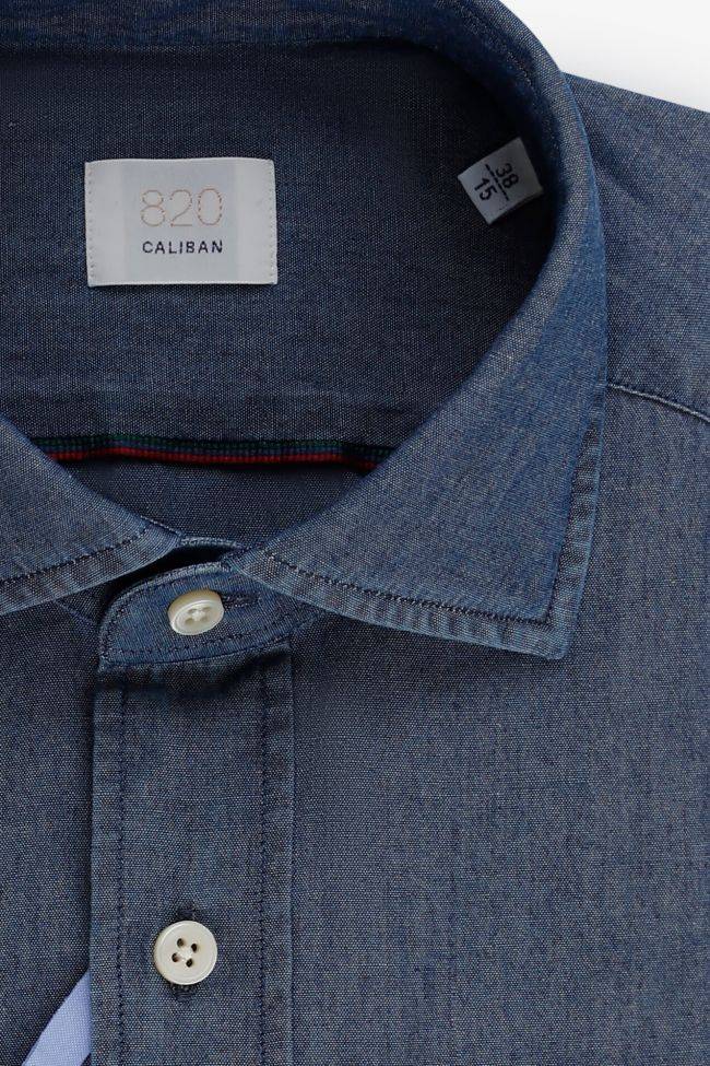 caliban Hemd Herren Caliban Regular Einfarbig 100% Baumwolle Denim Jeans kragen Französisch Lange Ärmel Exklusive Angebote