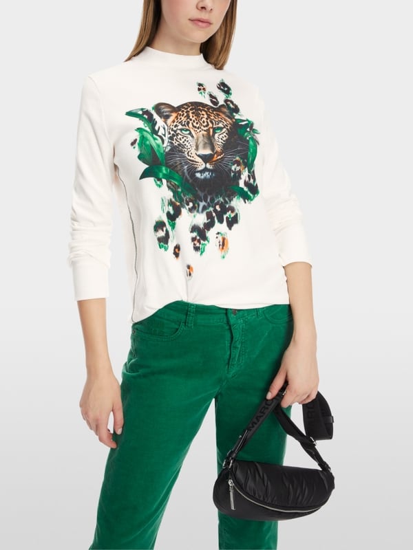 Marc Cain T-Shirt mit Leo-Kopf-Print Riesige Rabatte