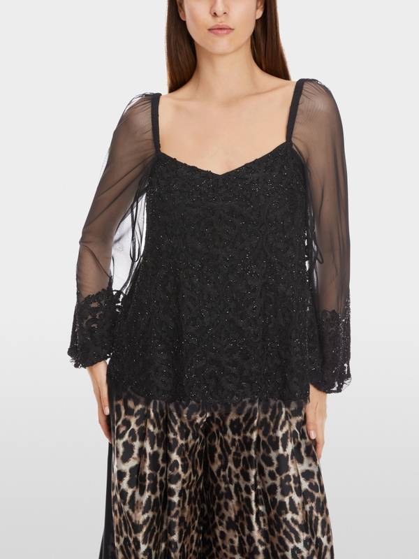 Marc Cain Spitzen-Bluse mit Perlen-Stickerei Top Angebot