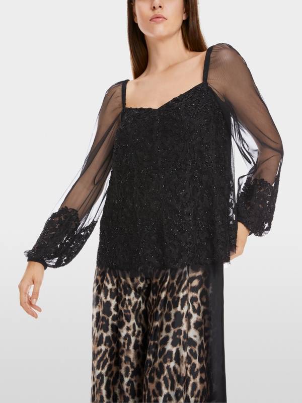 Marc Cain Spitzen-Bluse mit Perlen-Stickerei Top Angebot