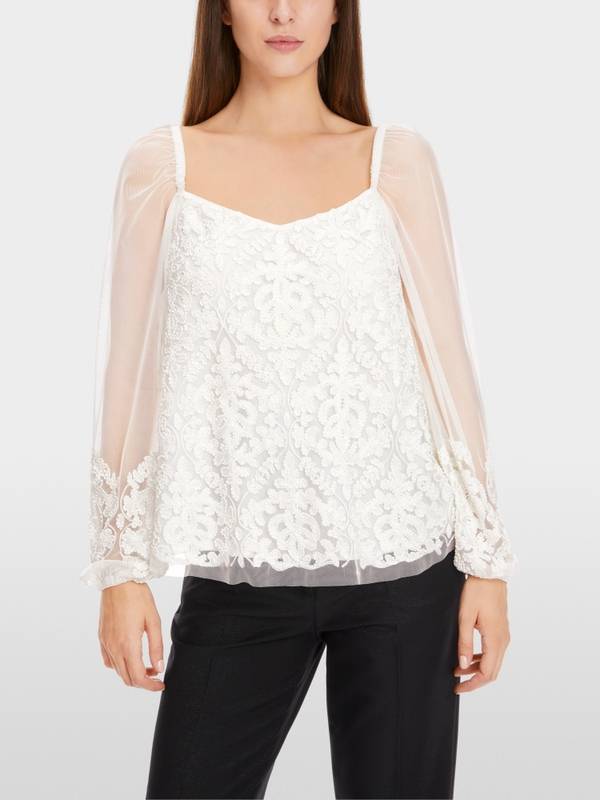 Marc Cain Spitzen-Bluse mit Perlen-Stickerei Kostenlose Rückgabe