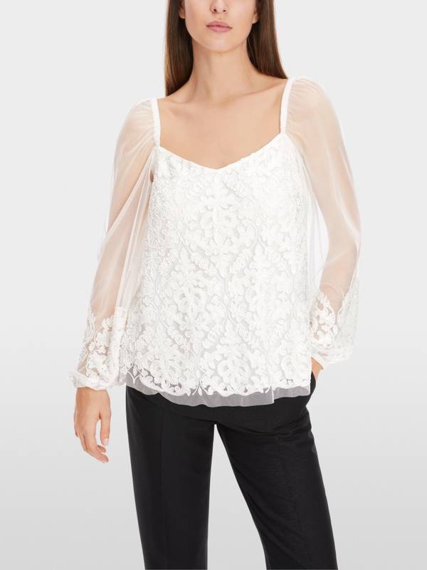 Marc Cain Spitzen-Bluse mit Perlen-Stickerei Kostenlose Rückgabe
