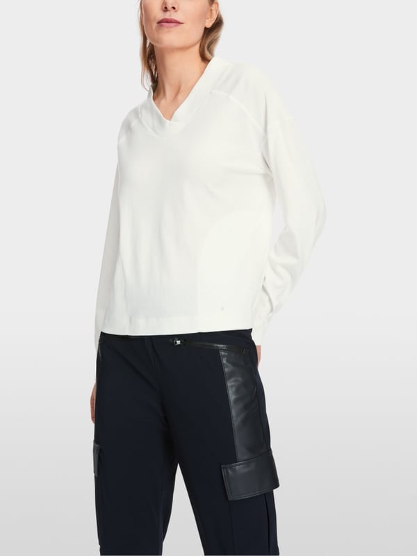 Marc Cain Langärmeliges T-Shirt aus Baumwoll-Ripp Tiefpreis