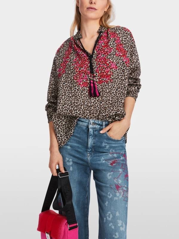 Marc Cain Baumwoll-Bluse mit Leo-Print Letzter Tag
