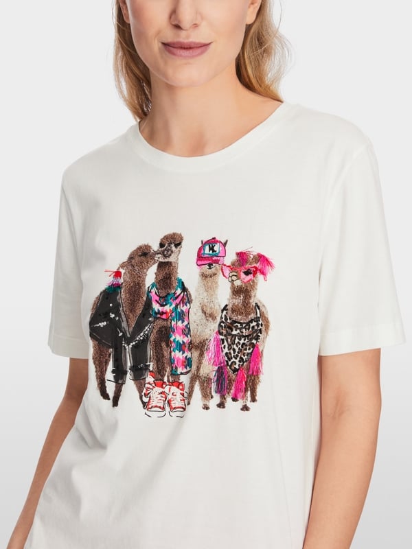 Marc Cain Baumwoll-T-Shirt mit Lama-Gang-Motiv Kostenloser Versand international