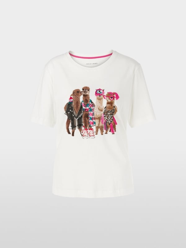 Marc Cain Baumwoll-T-Shirt mit Lama-Gang-Motiv Kostenloser Versand international