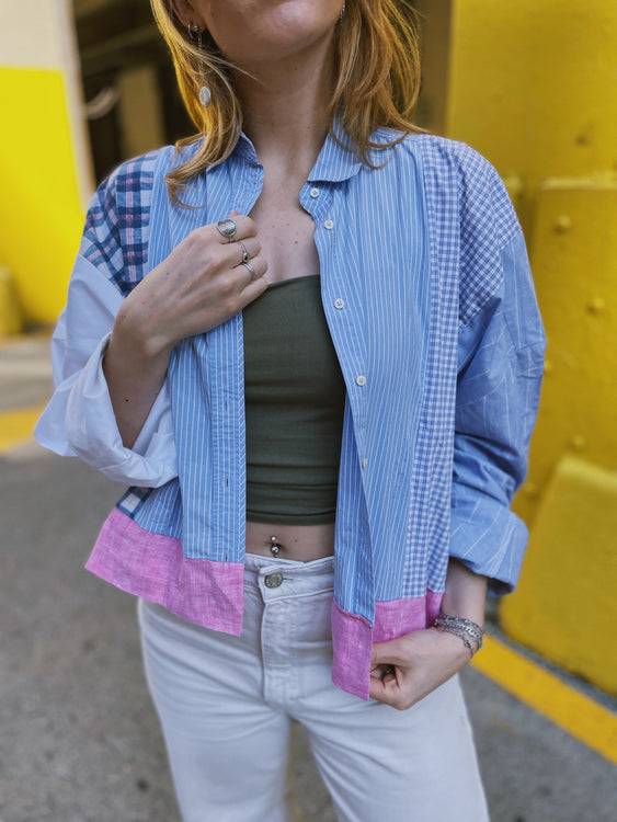 Nonoi Studio Blouson // Blau + Rosa // Onesize Clearance-Verkauf