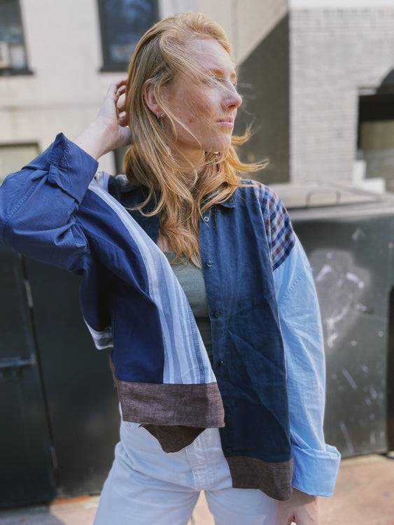 Nonoi Studio Blouson // Blau + Braun // Onesize Kostenloser Versand international