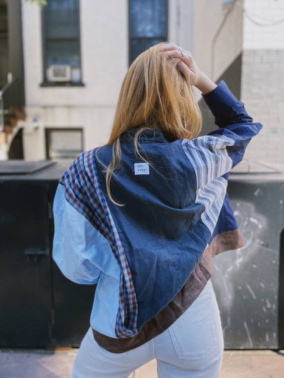 Nonoi Studio Blouson // Blau + Braun // Onesize Kostenloser Versand international