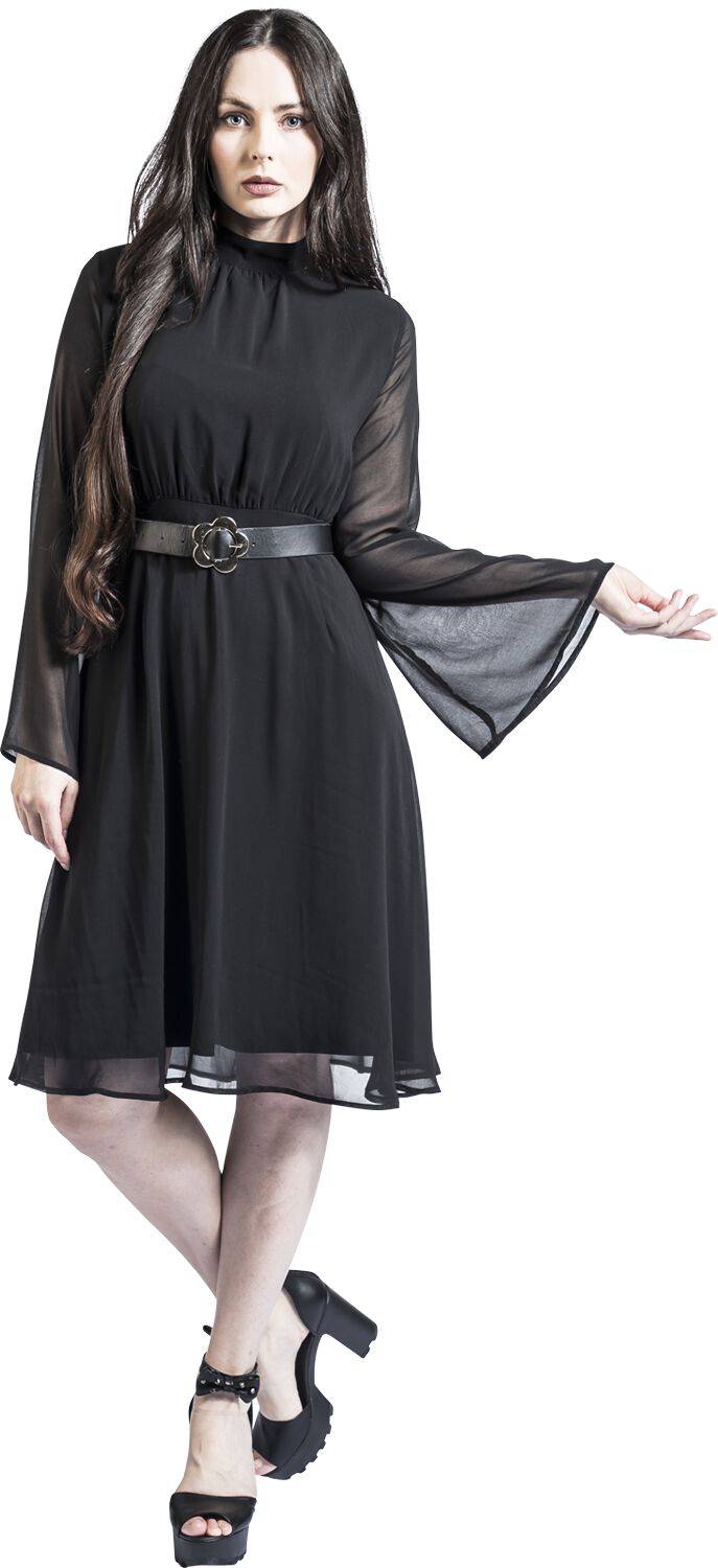 EMP "60s Sheer Layer Belted Dress" Mittellanges Kleid schwarz von Voodoo Vixen Begrenzte Freigabe