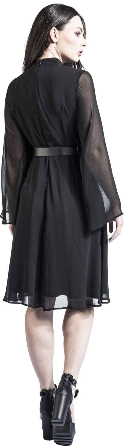 EMP "60s Sheer Layer Belted Dress" Mittellanges Kleid schwarz von Voodoo Vixen Begrenzte Freigabe