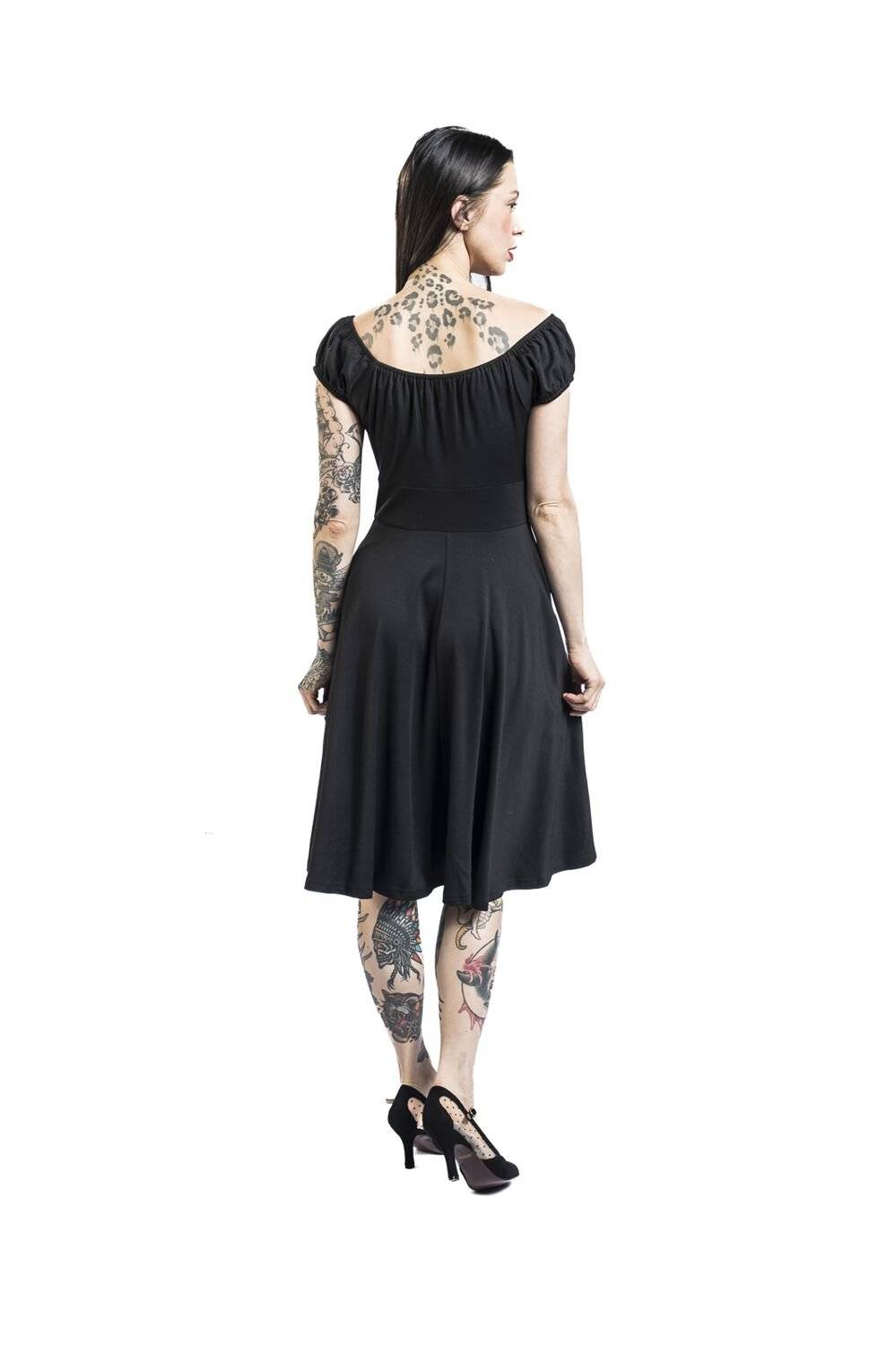 EMP "Gathered Neckline Flare Dress" Mittellanges Kleid schwarz von Voodoo Vixen Valentinstagsangebot