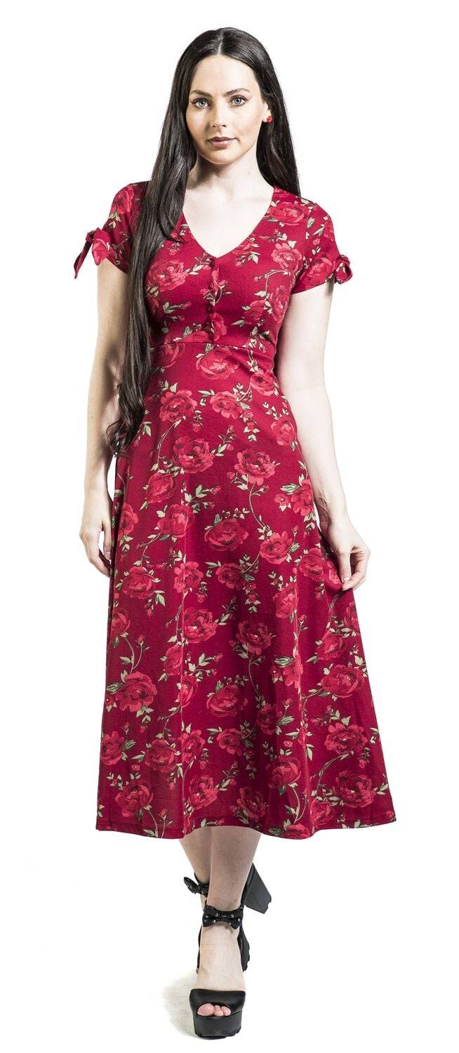 EMP "V Neck Flared Dress" Langes Kleid rot von Voodoo Vixen Tägliche Deals