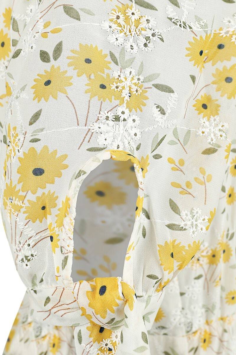 EMP "Tie Sleeve Floral Print And Emb Chiffon Flare Dress" Mittellanges Kleid multicolor von Voodoo Vixen Super Sparpreis