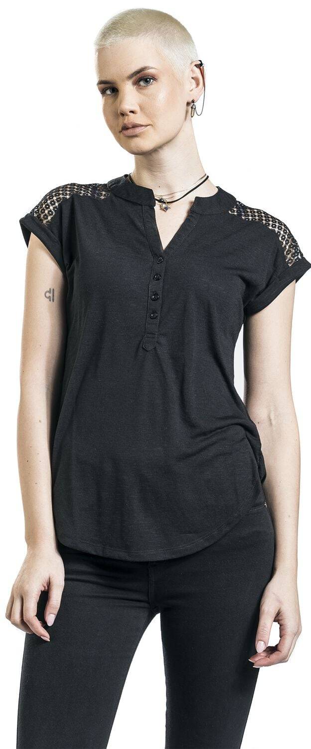 EMP "Heeze - Back Lace Wide Slub Jersey Tee" T-Shirt schwarz von Rotterdamned Schlussverkauf