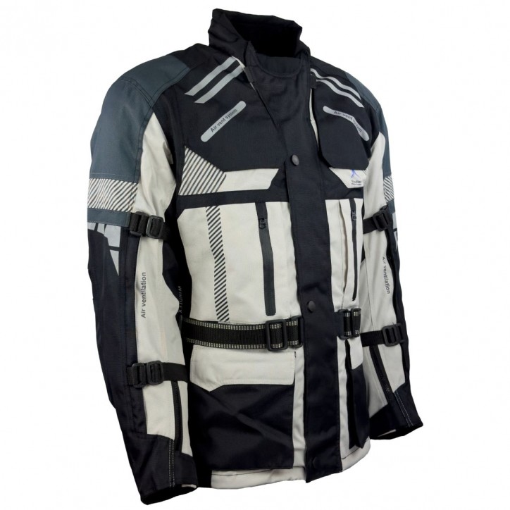 Roleff RO775 - Helle Motorrad- Tourenjacke in Schwarz/Grau Begrenzt auf 3 Tage
