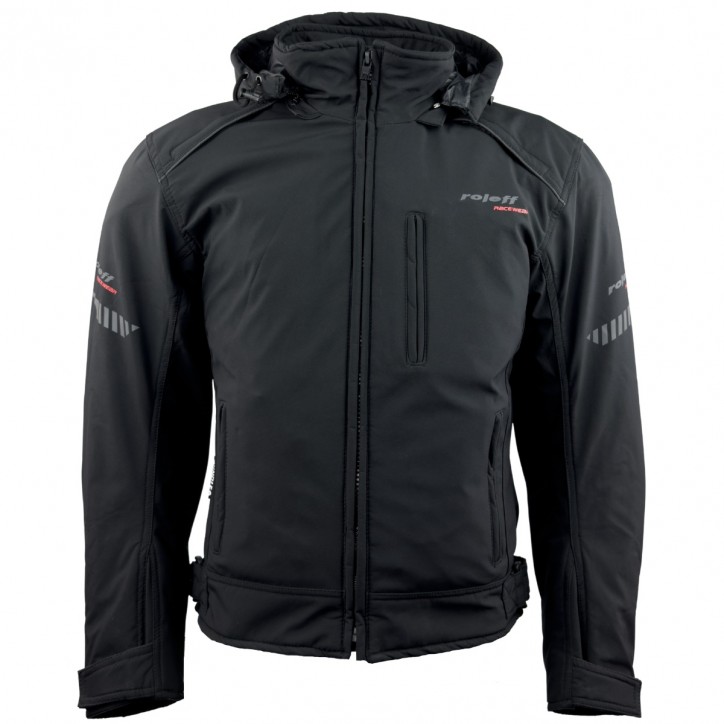 Roleff RO1513 - Schwarze Softshell Motorradjacke mit Hoodie 50% Rabatt für begrenzte Zeit