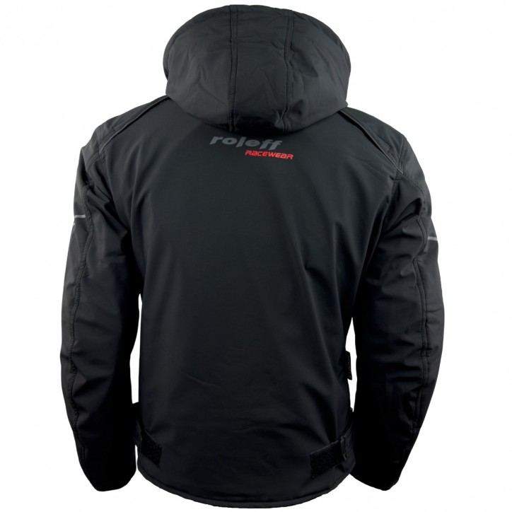 Roleff RO1513 - Schwarze Softshell Motorradjacke mit Hoodie 50% Rabatt für begrenzte Zeit