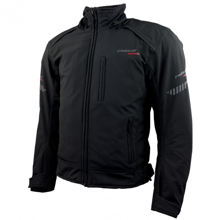 Roleff RO1513 - Schwarze Softshell Motorradjacke mit Hoodie 50% Rabatt für begrenzte Zeit
