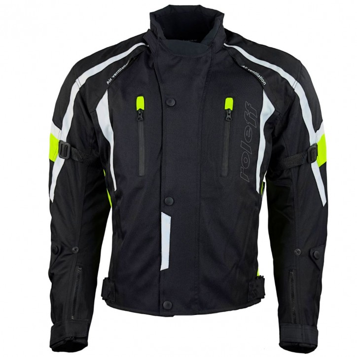 Roleff RO15043 - Kurze Motorradjacke in Schwarz / Neongelb Schlussverkauf